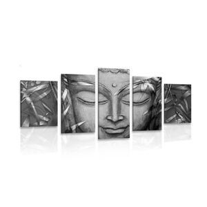 5-dielny obraz usmievajúci sa Budha v čiernobielom prevedení