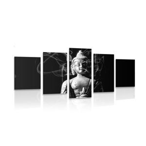 5-dielny obraz socha Budhu v čiernobielom prevedení