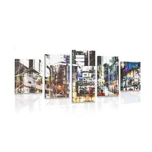 5-dielny obraz abstraktná panoráma mesta