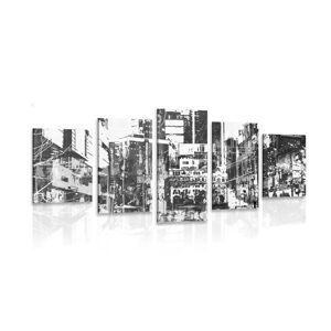 5-dielny obraz abstraktná panoráma mesta v čiernobielom prevedení