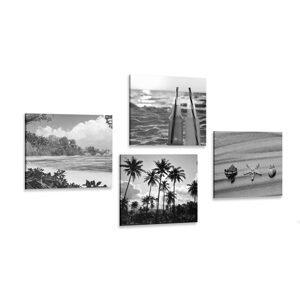 Set obrazov dovolenka pri mori v čiernobielom prevedení
