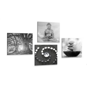 Set obrazov Feng Shui v čiernobielom štýle