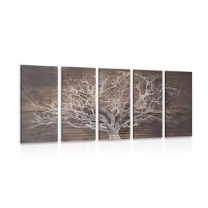 5-dielny obraz koruna stromu na drevenom podklade