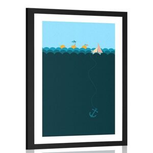 Plagát s paspartou čarovné more s loďkou