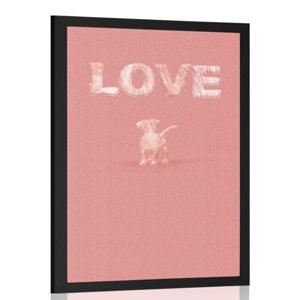 Plagát psík s nápisom Love v ružovom prevedení