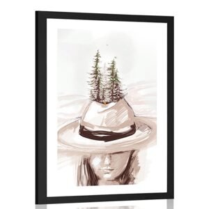 Plagát s paspartou klobúk pokrytý lesom