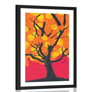 Plagát s paspartou pestrofarebný zaujímavý strom