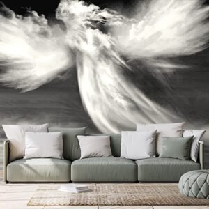 Tapeta čiernobiela podoba anjela v oblakoch