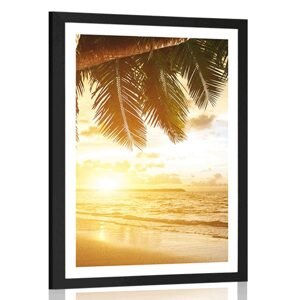 Plagát s paspartou východ slnka na karibskej pláži