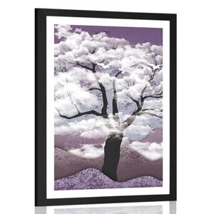Plagát s paspartou strom zaliaty oblakmi
