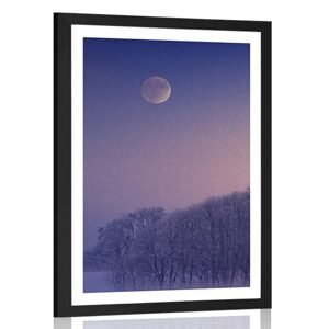 Plagát s paspartou spln mesiaca nad dedinou
