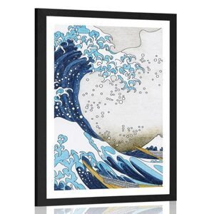 Plagát s paspartou reprodukcia Veľká vlna z Kanagawa - Kacušika Hokusai