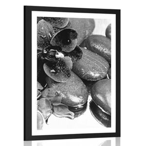 Plagát s paspartou kvitnúca orchidea a wellness kamene v čiernobielom prevedení