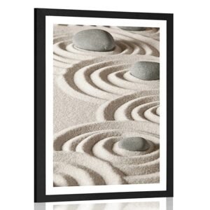 Plagát s paspartou Zen kamene v piesočnatých kruhoch