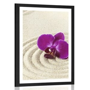 Plagát s paspartou piesočnatá Zen záhrada s fialovou orchideou