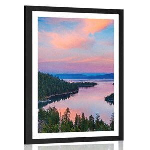 Plagát s paspartou jazero pri západe slnka