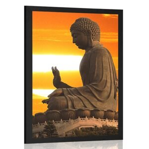 Plagát s paspartou socha Budhu pri západe slnka