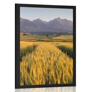 Plagát západ slnka nad pšeničným poľom