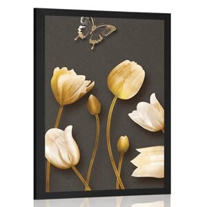 Plagát tulipány so zlatým motívom