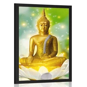 Plagát zlatý Budha na lotosovom kvete