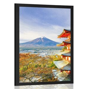 Plagát výhľad na Chureito Pagoda a horu Fuji