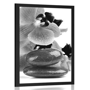 Plagát SPA kamene a orchidea v čiernobielom prevedení