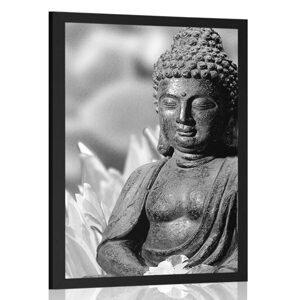 Plagát pokojný Budha v čiernobielom prevedení