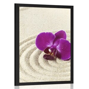 Plagát piesočnatá Zen záhrada s fialovou orchideou