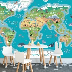 Samolepiaca tapeta zemepisná mapa sveta pre deti