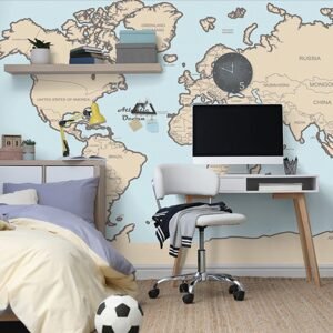 Samolepiaca tapeta mapa sveta s béžovým okrajom