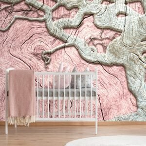 Samolepiaca tapeta abstraktný strom na dreve s ružovým kontrastom