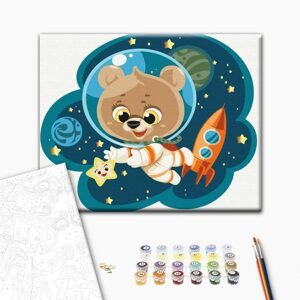 Obraz maľovanie podľa čísiel pre deti medvedík vo vesmíre