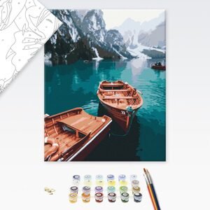Maľovanie podľa čísiel loďky na alpskom jazere