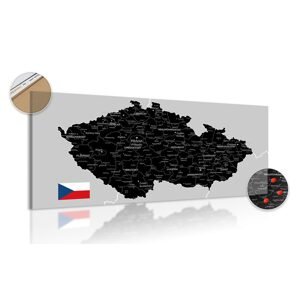 Obraz na korku čierno-šedá mapa Česka s vlajkou