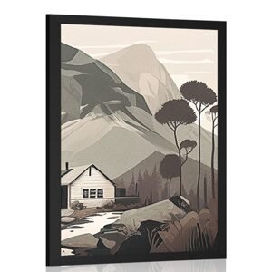 Plagát škandinávska chata v horách