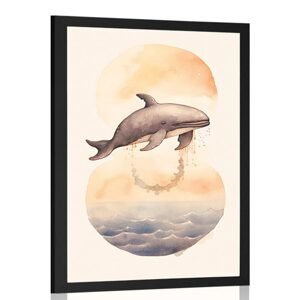 Plagát zasnená veľryba v západe slnka