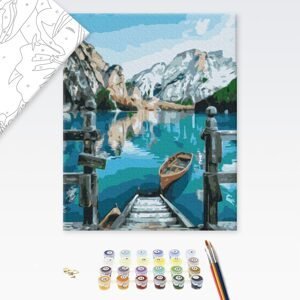 Maľovanie podľa čísiel loďka pri jazere