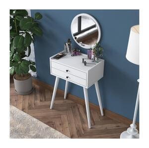 Toaletný stolík RANI 75x85,8 cm + nástenné zrkadlo pr. 40 cm biela