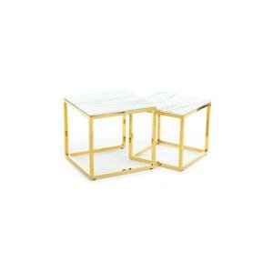 HowHomely SADA 2x Konferenčný stolík LIGHT 42x45 cm zlatá/biely mramor