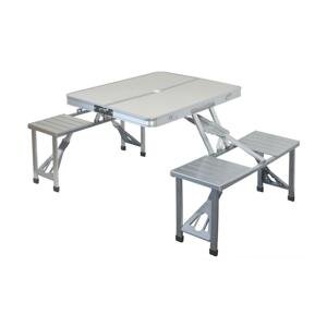 Skladací kempingový stôl so stoličkami biela/chróm