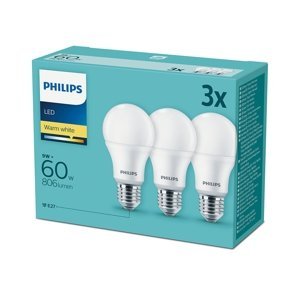 Philips Sada 3x LED Žiarovka Philips E27/9W/230V 2700K