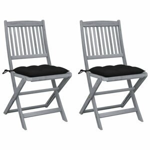 Skladacia záhradná stolička s poduškami 2 ks sivá Dekorhome Čierna