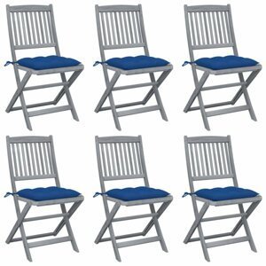 Skladacia záhradná stolička s poduškami 6 ks akácie Dekorhome Modrá