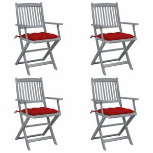 Skladacia záhradná stolička s poduškami 4 ks akácie Dekorhome Červená