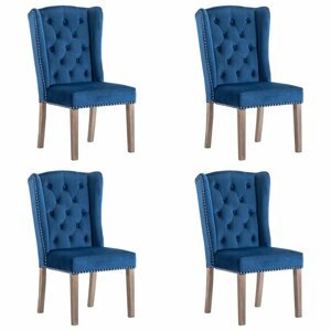 Jedálenská stolička 4 ks zamat / kaučukovník Dekorhome Modrá