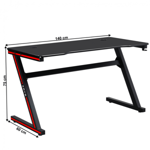 Herný stôl MACKENZIE s LED osvetlením čierna / červená Tempo Kondela 140 cm
