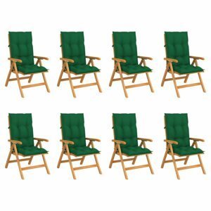 Skladacia záhradná stolička s poduškami 8 ks teak / látka Dekorhome Tmavo zelená