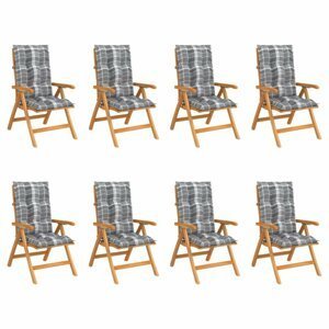 Skladacia záhradná stolička s poduškami 8 ks teak / látka Dekorhome Sivá kocka
