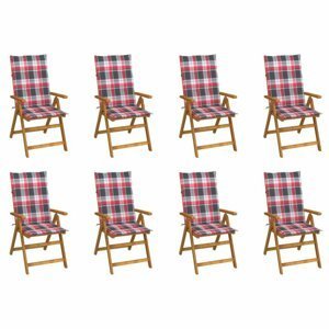 Skladacia záhradná stolička s poduškami 8 ks akácie / látka Dekorhome Biela / červená