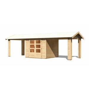 Drevený záhradný domček THERES 3 s prístavkom Lanitplast Prírodné drevo
